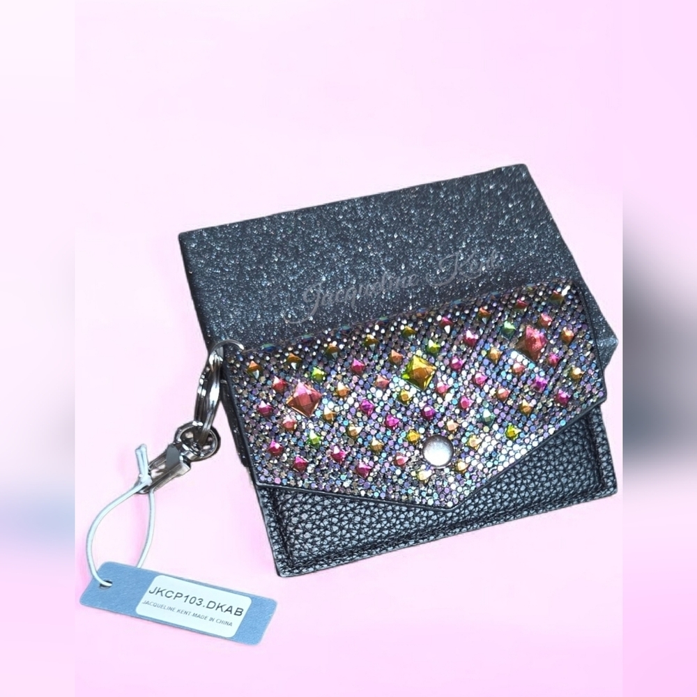 Jacqueline Kent Multicolor Crystal Embellished Leather Key/Card Holder, NWT